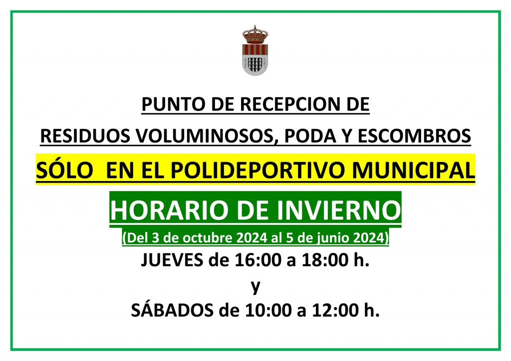 Horario de Invierno PUNTO LIMPIO